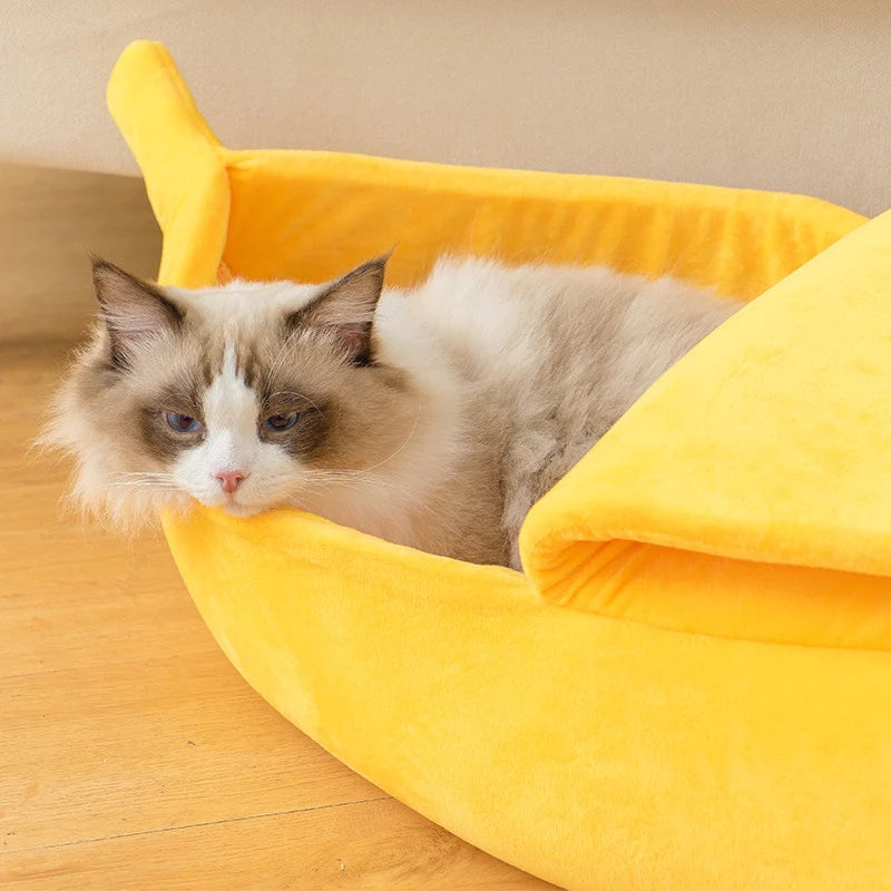 Cozy and Durable Banana Cat Bed: Funny, Cute, and Portable Cat Mat with Warm Pet Basket Cushion
