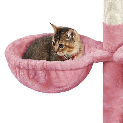 Stylish 4.5'' Pink Cat Tree Condo with Scratching Post Tower, Basket, and Sisal Ropes
