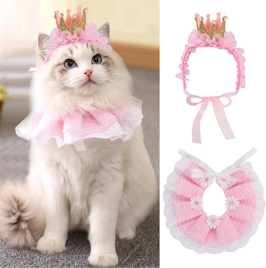 Pink Lace Crown Princess Costumes - Adorable Cat Accessories, Cute Outfit for Cats