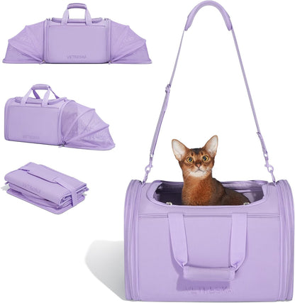 Expandable Soft-Sided Cat Carrier - Airline Approved, Collapsible Travel Carrier with Locking Safety Zippers and Anti-Scratch Mesh