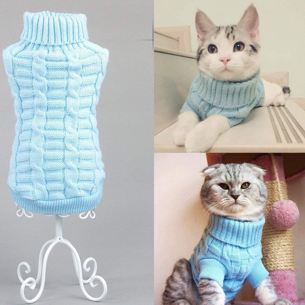 Cat Sweater: Cozy Turtleneck, Soft and Warm Kitten Clothes in Blue, Perfect Fit for Your Feline Friend