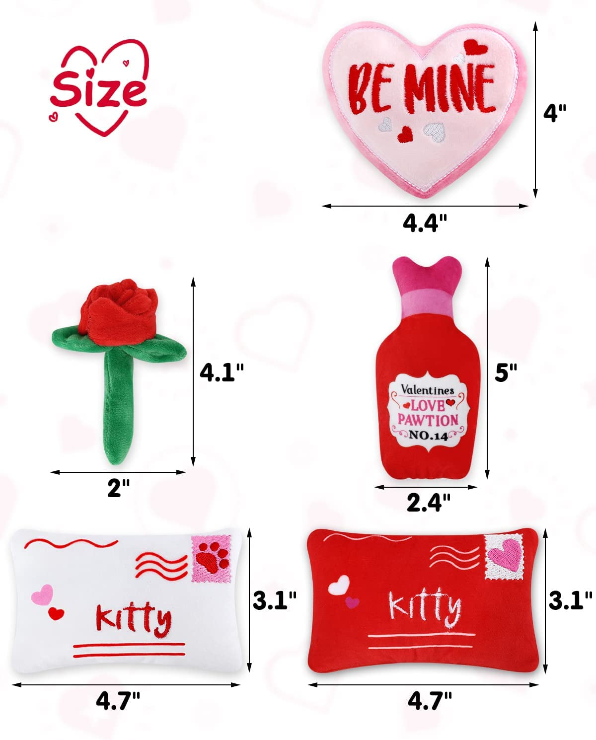 Valentine's Day Catnip Toy Set: 5 Soft Plush Toys with Love Letters, Hearts, and Roses – Interactive and Catnip Filled for Kitty Delight, Perfect Gift for Cat Lovers