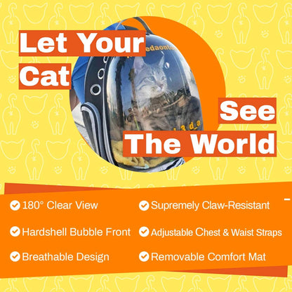 Premium Transparent Bubble Capsule Pet Carrier for Small to Medium Cats - Airline Approved Cat Backpack with Removable Mat, Side Pocket, and Adjustable Straps