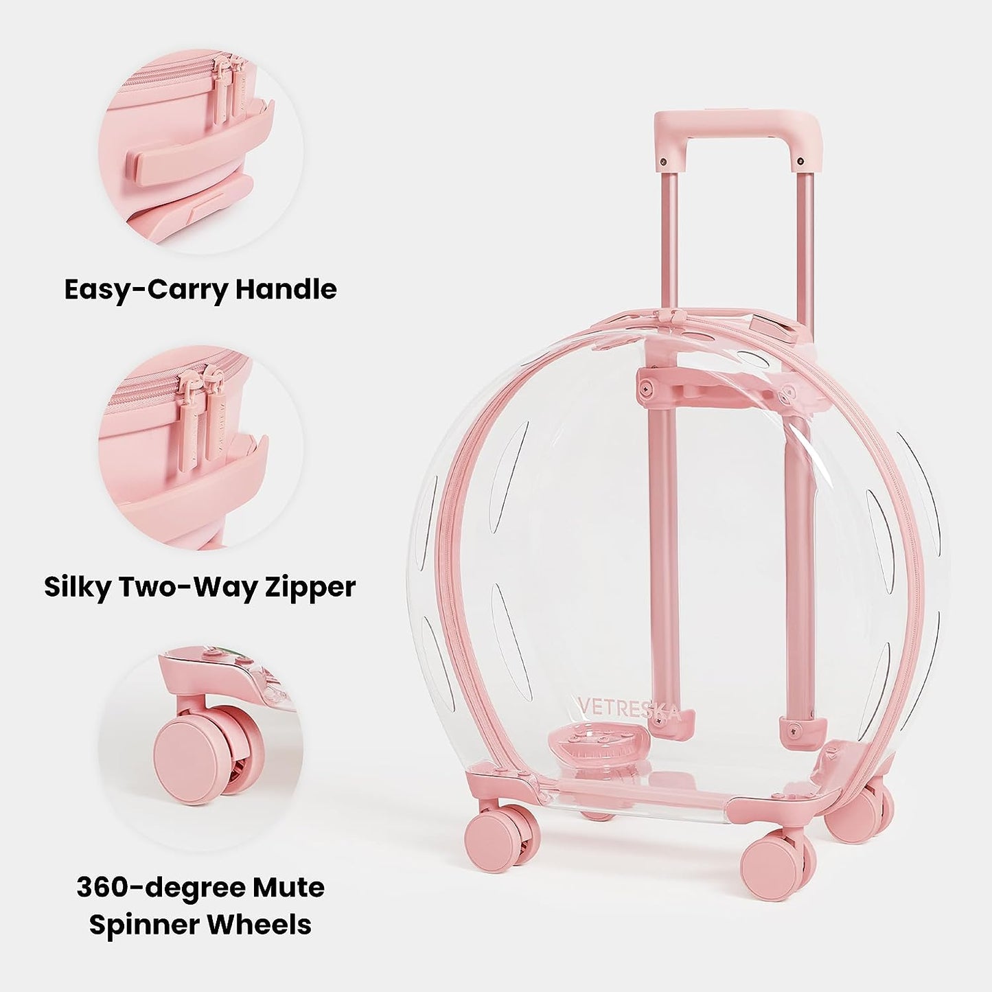 Pink Pet Carrier with Wheels, Telescopic Handle, and 2 Mats - Convenient Pet Travel Luggage for Cats and Small Dogs