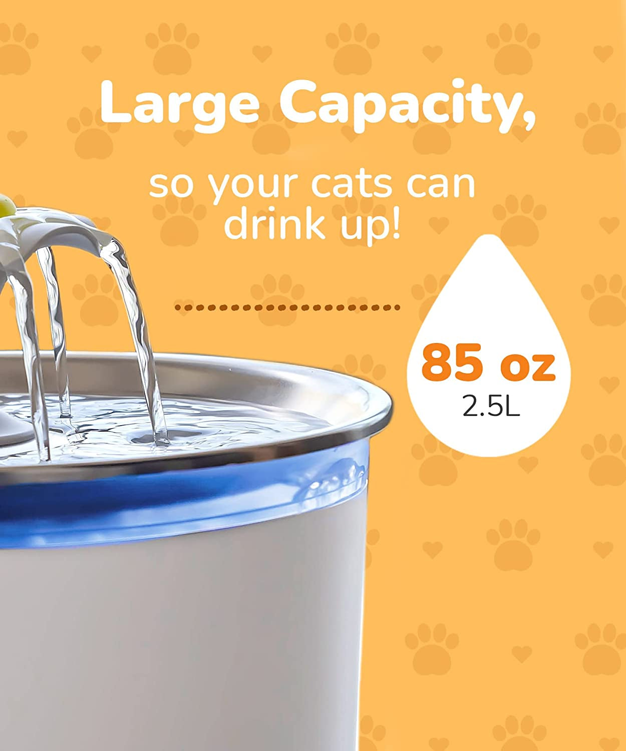 Stainless Steel Cat Water Fountain - 85oz/2.5L Indoor Pet Water Dispenser, Automatic with Switchable LED Lights, Includes 2 Replacement Filters for Cats.
