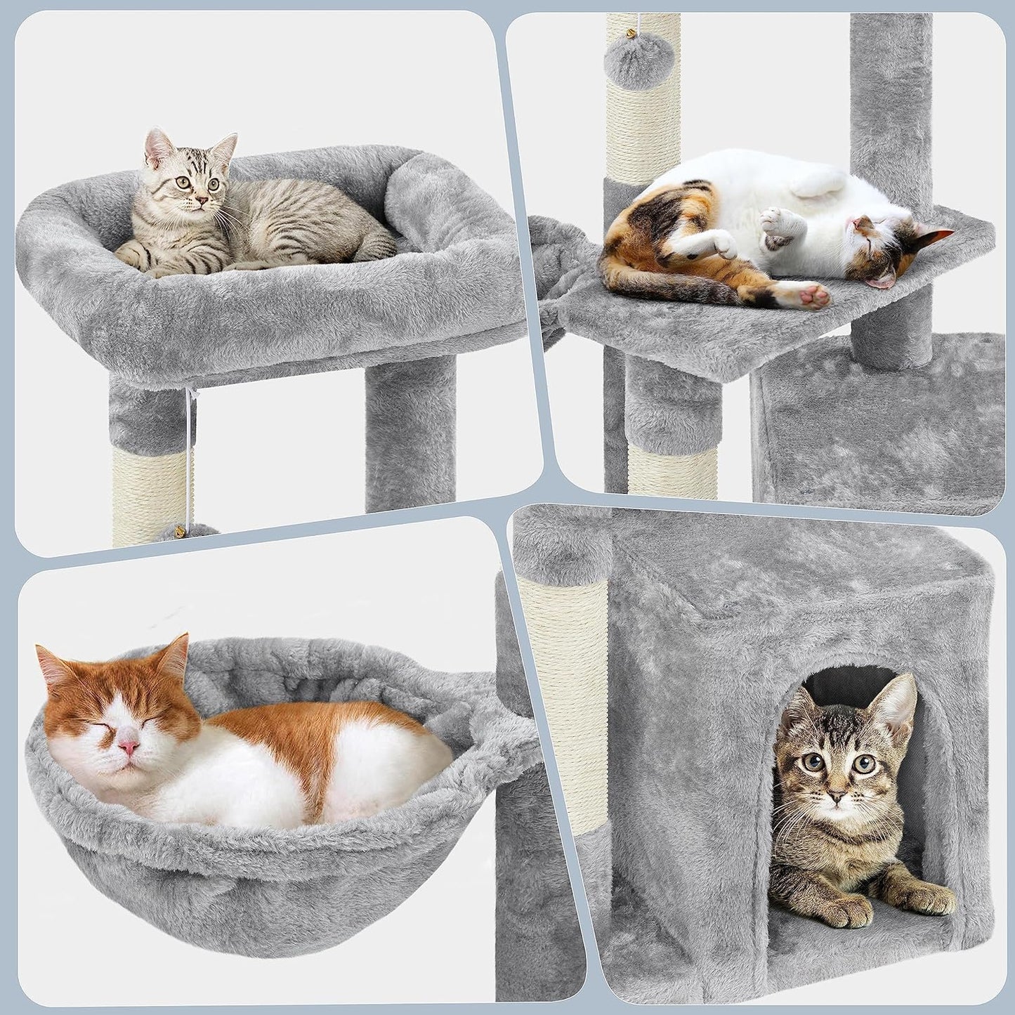 Stylish 4.5'' Light Gray Cat Tree Condo with Scratching Post Tower, Basket, and Sisal Ropes