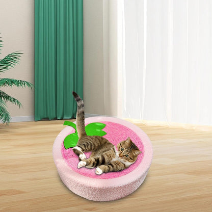 Pink Strawberry Cat Scratcher Bowl - Multi-Functional Scratching Board, Couch Mat, Lounge Bed, and Nest for Sleeping, Kitten Resting, and Kitty Play