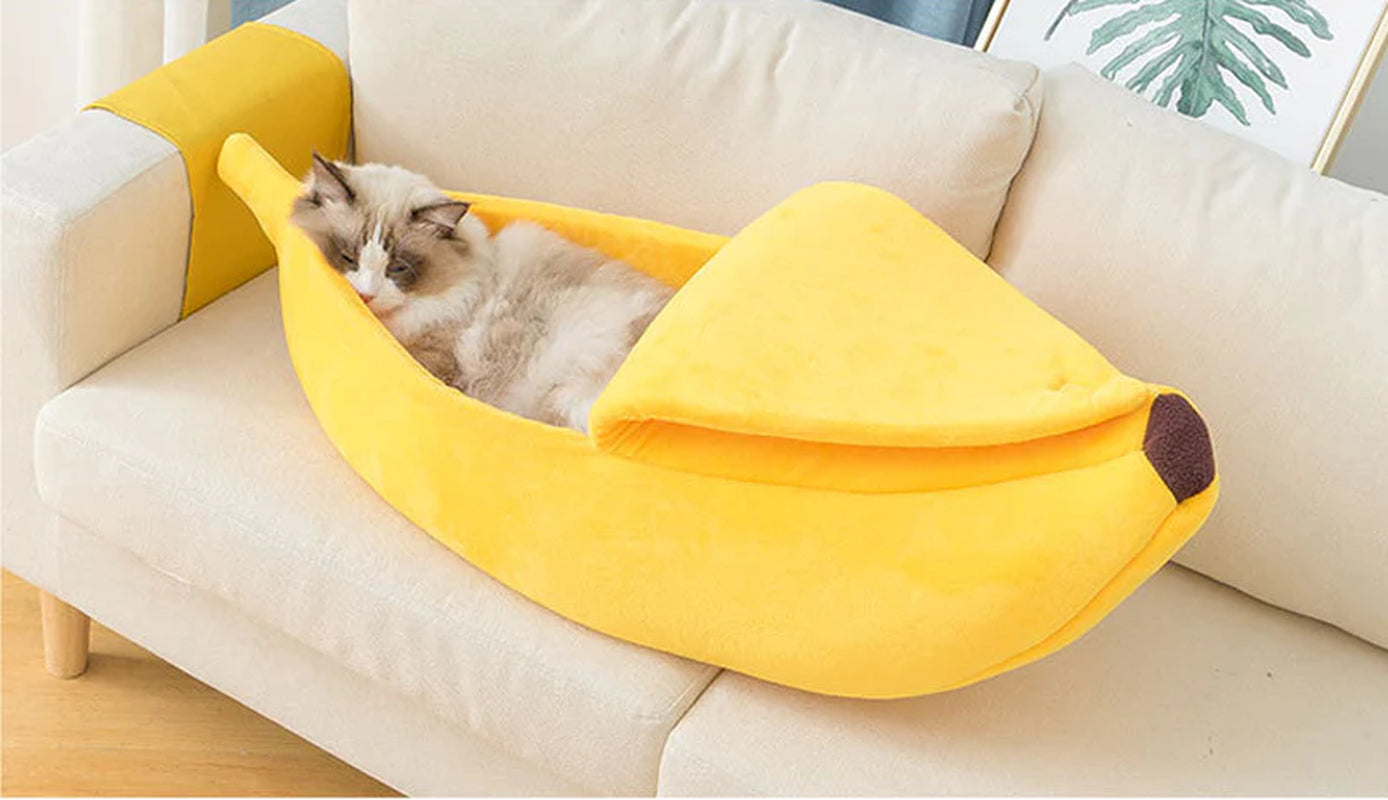 Cozy and Durable Banana Cat Bed: Funny, Cute, and Portable Cat Mat with Warm Pet Basket Cushion