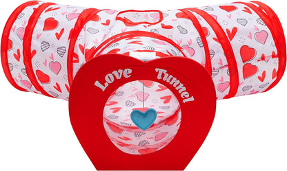 Valentine's Day Cat Tunnel: 3-Way Indoor Collapsible Toy with Play Ball for Endless Kitty Fun
