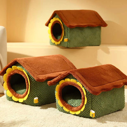 Cute Sunflower Paradise: Plush Cat House with Irresistible Charm!