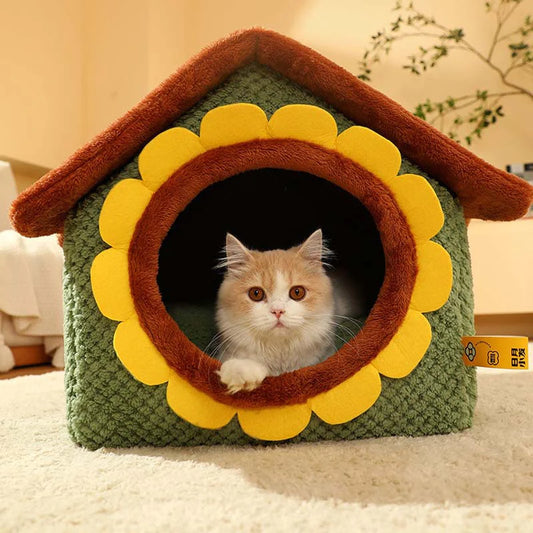 Cute Sunflower Paradise: Plush Cat House with Irresistible Charm!