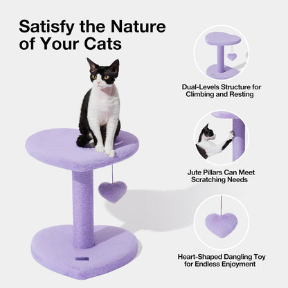 Love-Infused Cat Paradise: 17.8” Valentine's Cat Tree with Heart Shaped Platform, Sisal Scratching Posts, Fluffy Perch, and Multi-Level Fun – Perfect for Small & Large Cats, in a Stylish Shade of Purple!